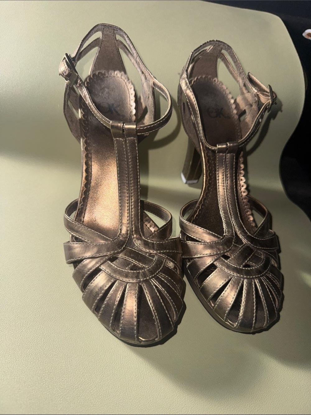 T-Strap Metallic Bronze High Heels